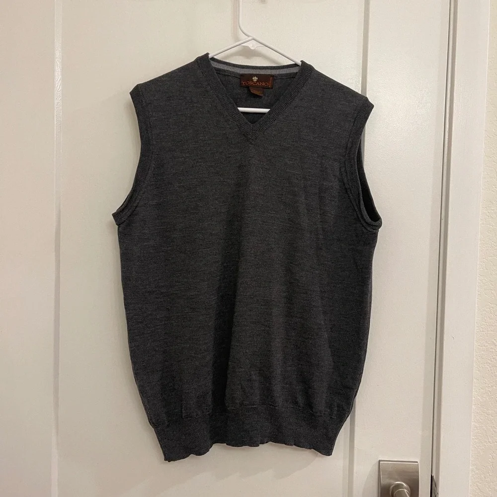 Toscano Gray Merino Wool Mens Vest Preppy Old Money Classic Fall